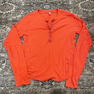 Free People Henley Thermal Orange Long Sleeve Womens Size XL